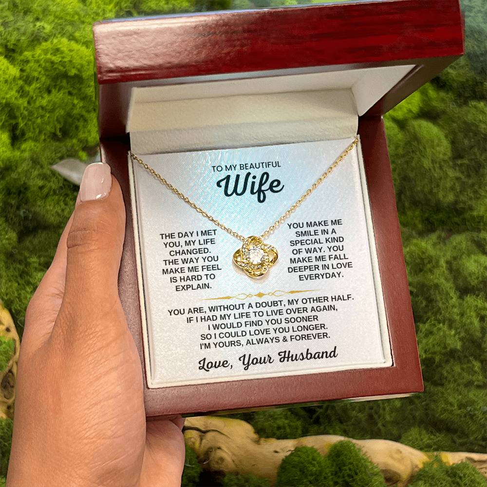 To My Beautiful Wife Necklace - Emotional Jewelry for Wife from Husband to Celebrate Love on Valentine’s Day & Beyond - Love Knot Necklace