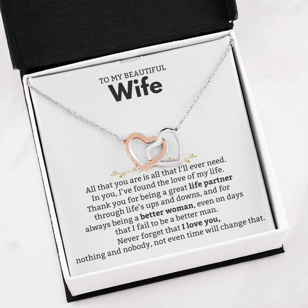 To My Wife Necklace - Loving Gift from Husband for Valentine’s Day, Birthday & Anniversary - Interlocking Hearts Necklace