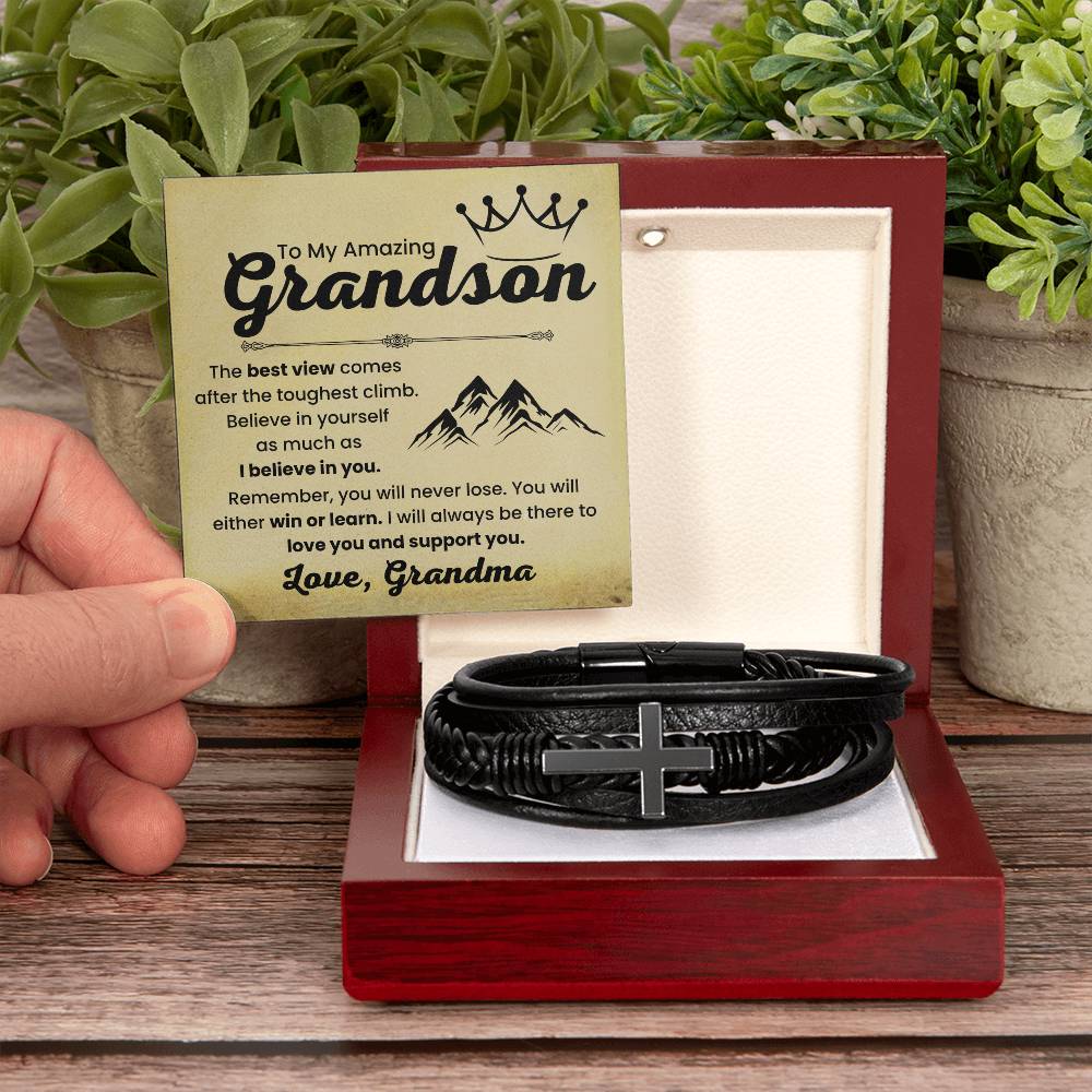 Grandma’s Gift for Grandson – Graduation, Christmas, Birthday – Men's Cross Bracelet