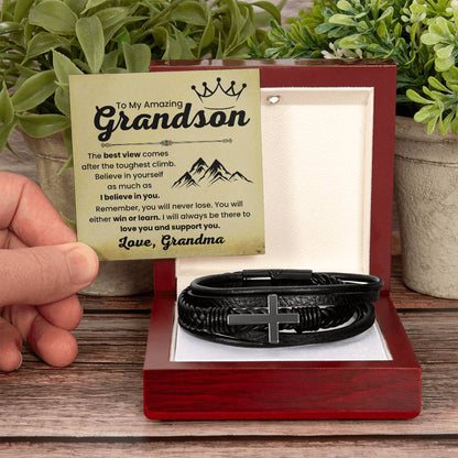 Grandma’s Gift for Grandson – Graduation, Christmas, Birthday – Men's Cross Bracelet
