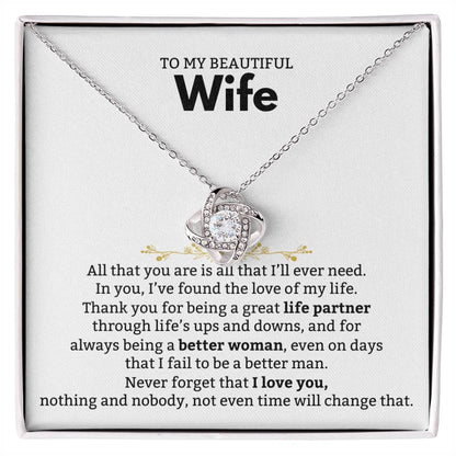 To My Beautiful Wife Necklace - Romantic Birthday Jewelry Gift from Husband for Valentine’s Day & Long Lasting Memories - Love Knot Necklace