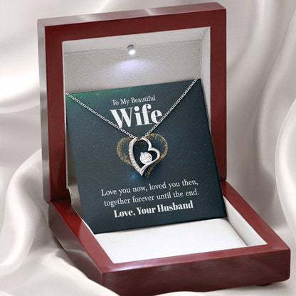 To My Beautiful Wife Necklace - Sweetest Gift for Wife from Husband for Valentine’s Day, Anniversary & Birthday Joy - Forever Love Necklace