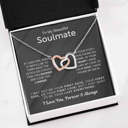 To My Beautiful Soulmate Necklace - Soulmate Necklace Gift for Surprises & Love Moments - Interlocking Hearts Necklace