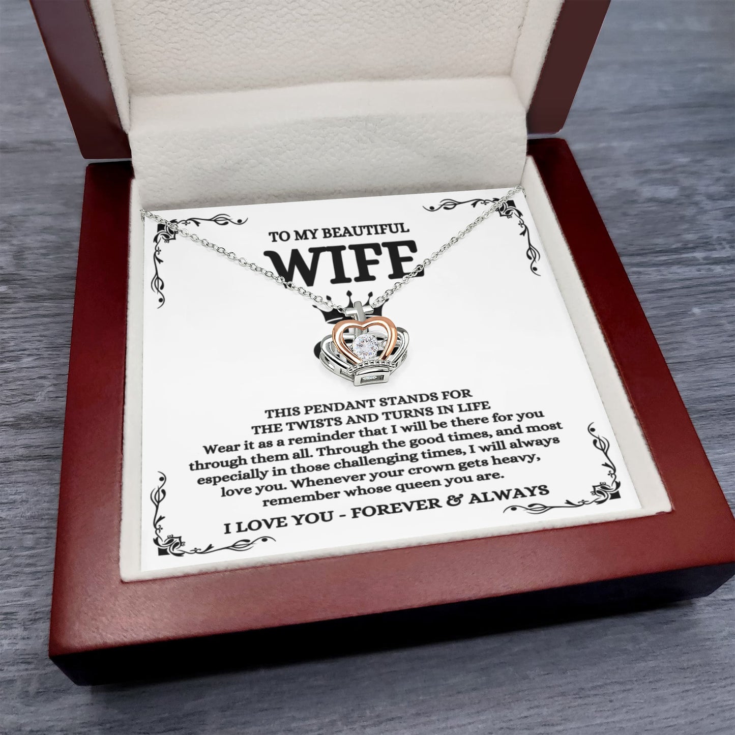 To My Wife Necklace - Romantic Birthday Gift from Husband - Crown Pendant Necklace