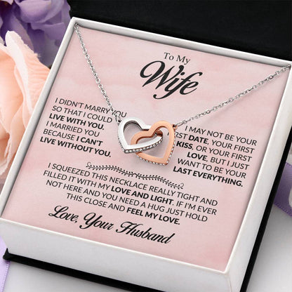 To My Wife Necklace - Emotional Husband-to-Wife Gift for Anniversary, Birthday & Valentine’s Day - Interlocking Hearts Necklace