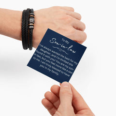 Christian Son-in-Law Gift, Black Leather Cross Bracelet with Message Card, Gifts For Son-in-Law, To My Son-in-Law