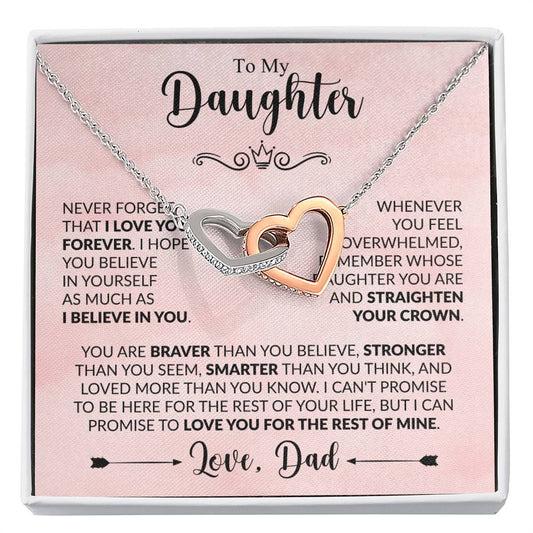 To My Daughter Necklace – Dad to Daughter Birthday Jewelry – Interlocking Hearts Necklace