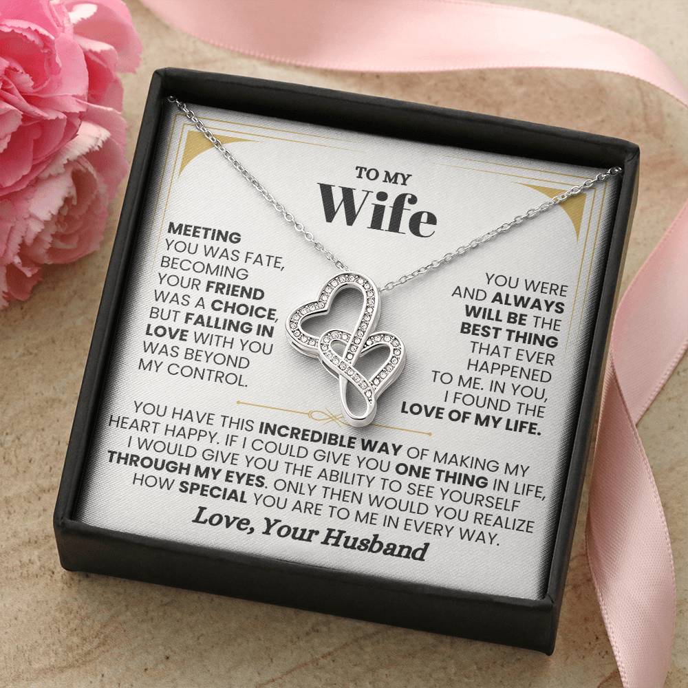 To My Wife Necklace - Sentimental Birthday Gift from Husband, Romantic Jewelry for Valentine’s Day & Holidays - Heart-to-heart Pendant Necklace
