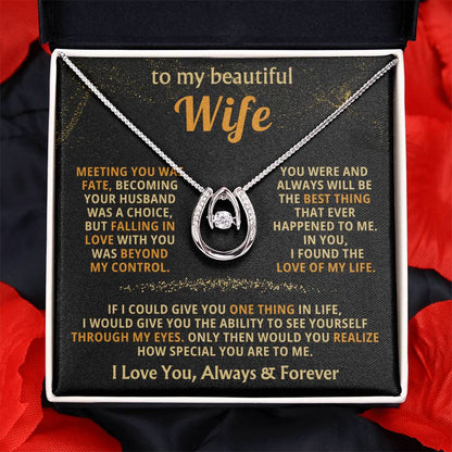 To My Beautiful Wife Necklace - Emotional Love Jewelry Gift from Husband for Valentine’s Day & Birthday Happiness - Lucky In Love Necklace