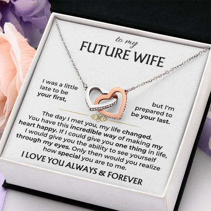 Future Wife Necklace - Romantic Jewelry Gift for Girlfriend for Valentine’s Day, Birthday & Proposal Celebrations - Interlocking Hearts Necklace