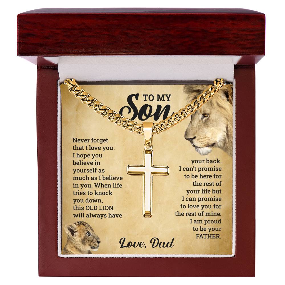 To My Son - Gift for Son from Dad - I can promise to love you for the rest of mine - Artisan Cross with Cuban Link Chain