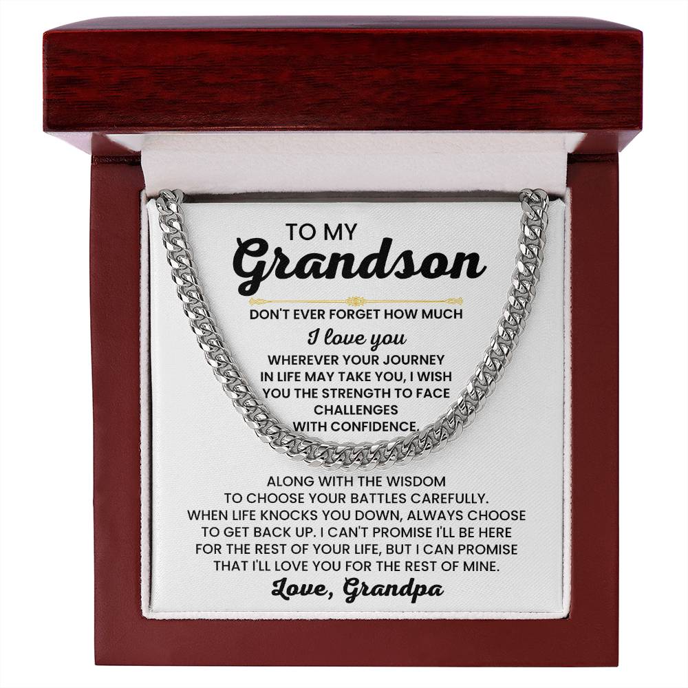 To My Grandson Necklace – Grandson Gift from Grandpa – Cuban Link Chain