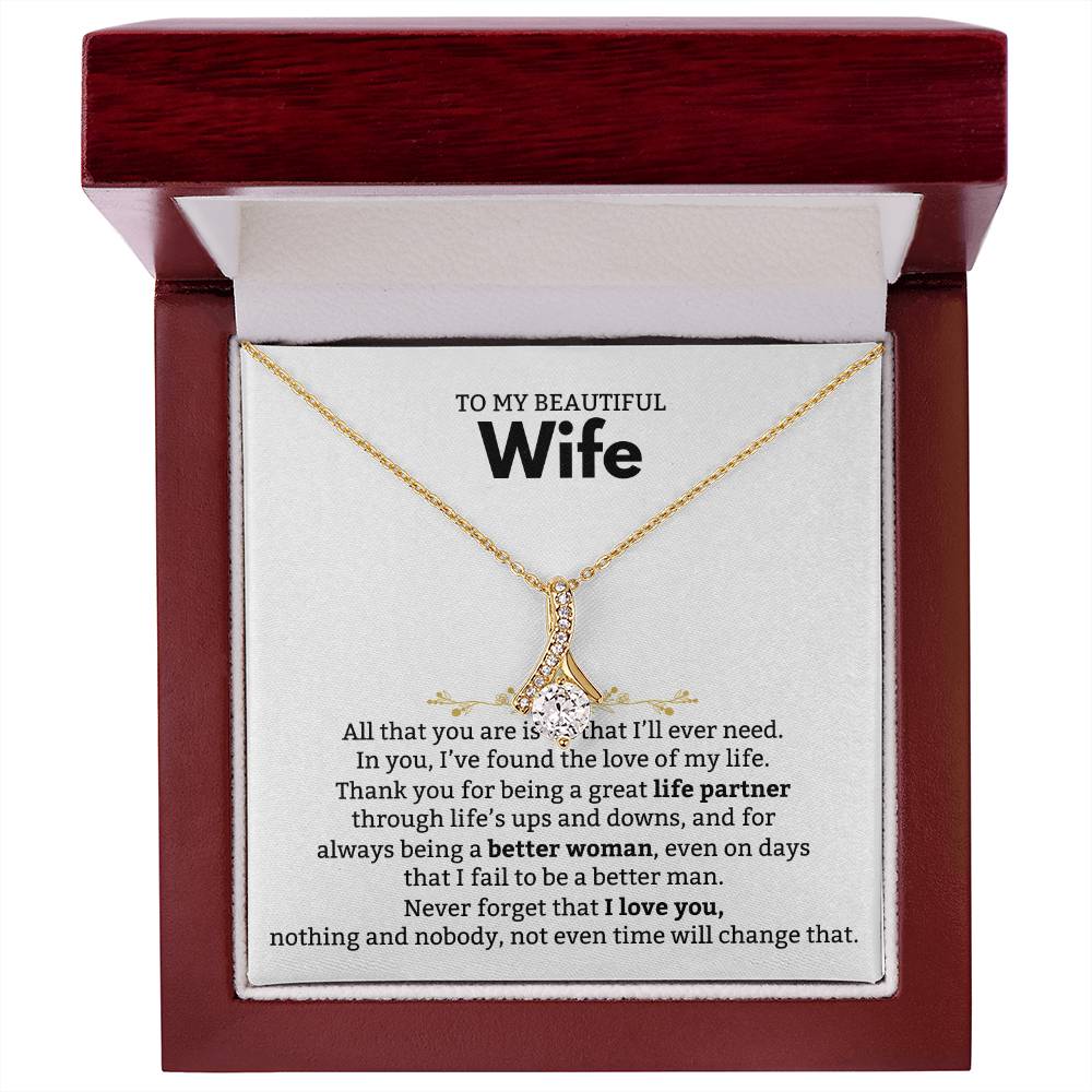 To My Beautiful Wife Necklace - Romantic Birthday Jewelry Gift from Husband for Valentine’s Day & Long Lasting Memories - Alluring Beauty Necklace