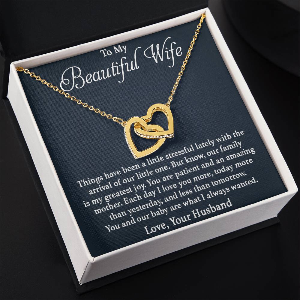 To My Wife Necklace - Romantic Christmas Gift from Husband with Love for Valentine’s Day & Anniversaries - Interlocking Hearts Necklace