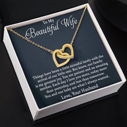 To My Wife Necklace - Romantic Christmas Gift from Husband with Love for Valentine’s Day & Anniversaries - Interlocking Hearts Necklace