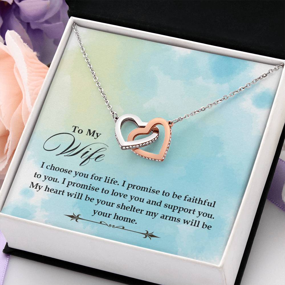 To My Beautiful Wife Necklace - Romantic Husband to Wife Jewelry for Birthday, Valentine’s Day & Special Celebrations - Interlocking Hearts Necklace