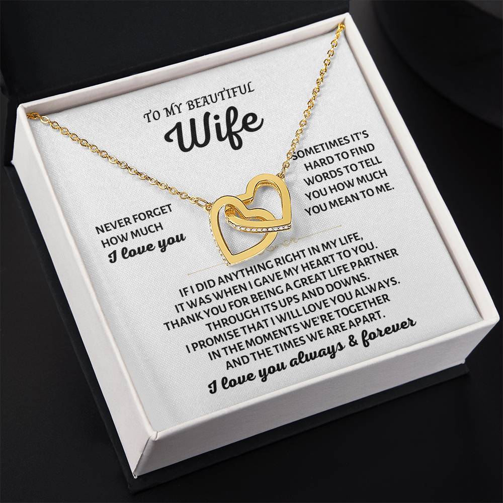 To My Wife Necklace - Heartfelt Jewelry from Husband for Birthday, Christmas & Valentine’s Day - Interlocking Hearts Necklace