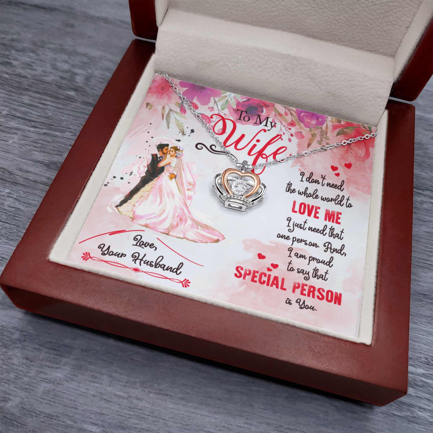 Romantic Jewelry Gift for Wife - Perfect From Husband for Birthday, Anniversary & Valentine’s Day - Crown Pendant Necklace