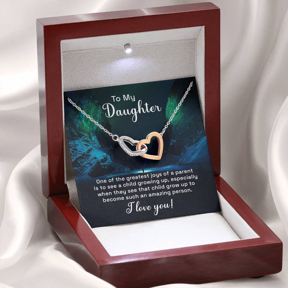 To My Daughter Necklace – Daughter Birthday & Graduation Jewelry Surprise – Interlocking Hearts Necklace