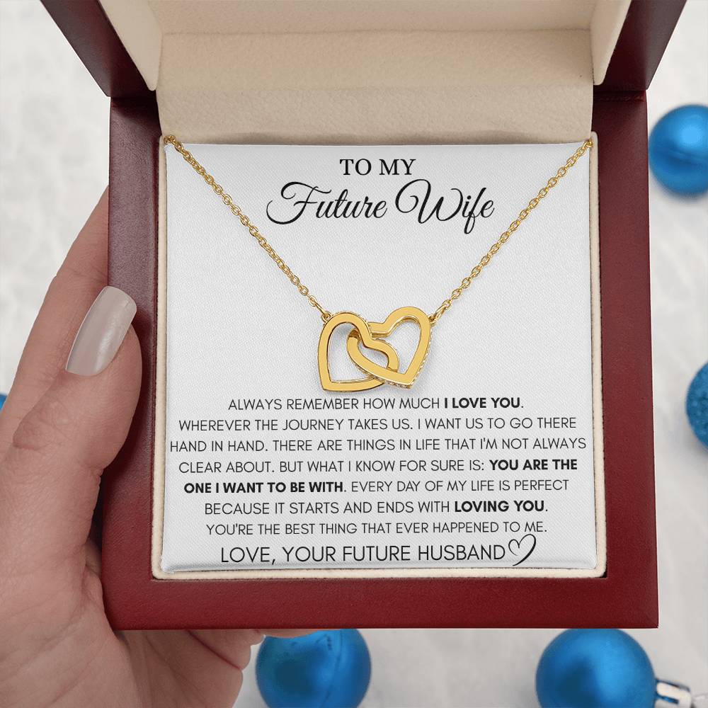 Future Wife Gift - Beautiful Necklace for Girlfriend for Birthday, Christmas & Romantic Moments - Interlocking Hearts Necklace