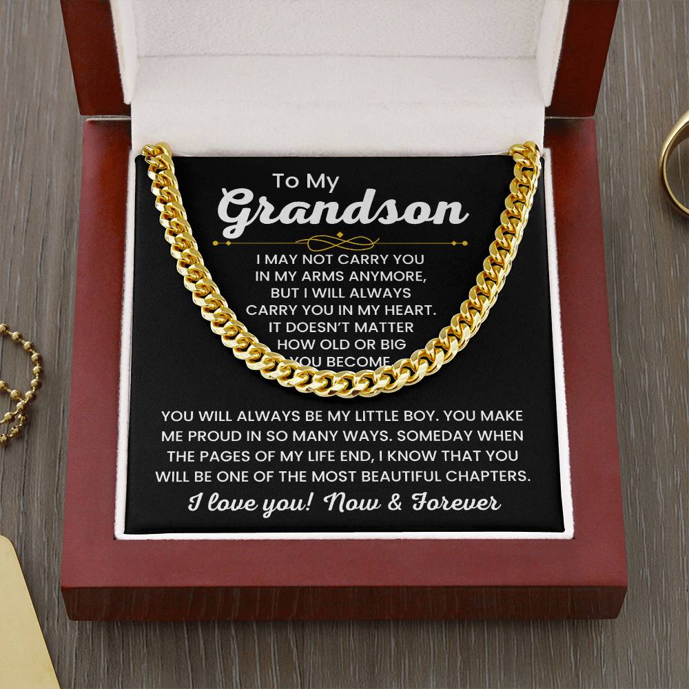 To My Grandson, Cuban Link Chain Necklace for Grandson, Birthday Gift, Stylish Teen & Young Men Accessory,