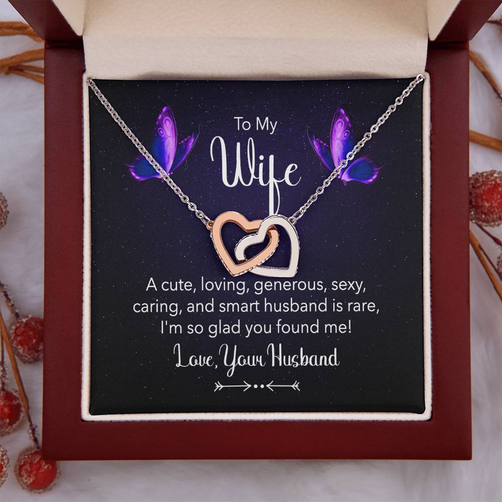 To My Wife Necklace - Romantic Anniversary & Valentine’s Day Jewelry Gift from Husband to Wife - Interlocking Hearts Necklace
