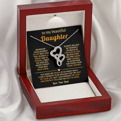 To My Daughter Necklace – Graduation & Christmas Gift from Father – Heart-to-heart Pendant Necklace