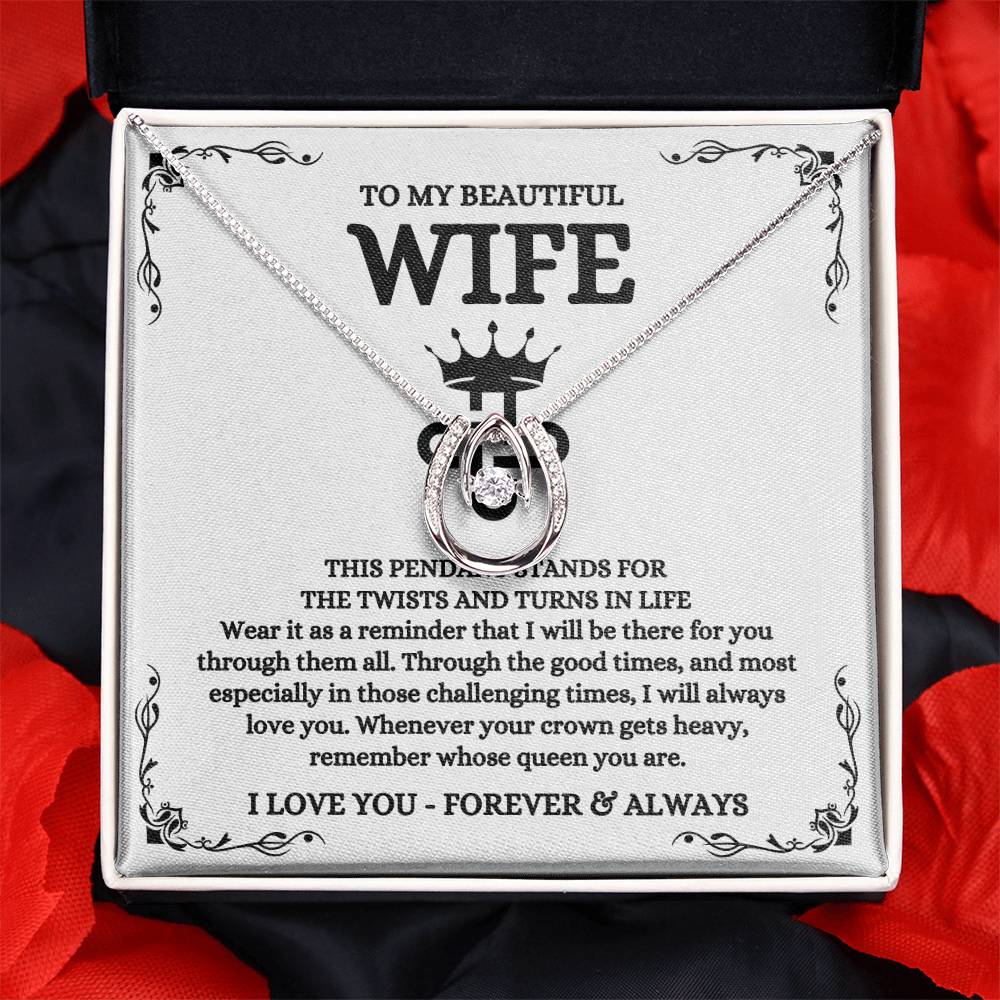 To My Beautiful Wife Necklace - Touching Romantic Gift for Wife from Husband for Christmas, Anniversary & Valentine’s Day - Lucky In Love Necklace