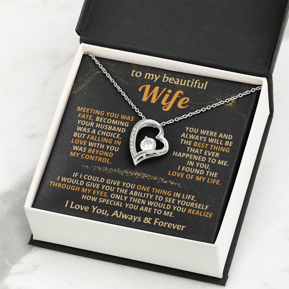To My Beautiful Wife Necklace - Best Loving Jewelry Gift for Valentine’s Day, Anniversaries & Romantic Surprises - Forever Love Necklace