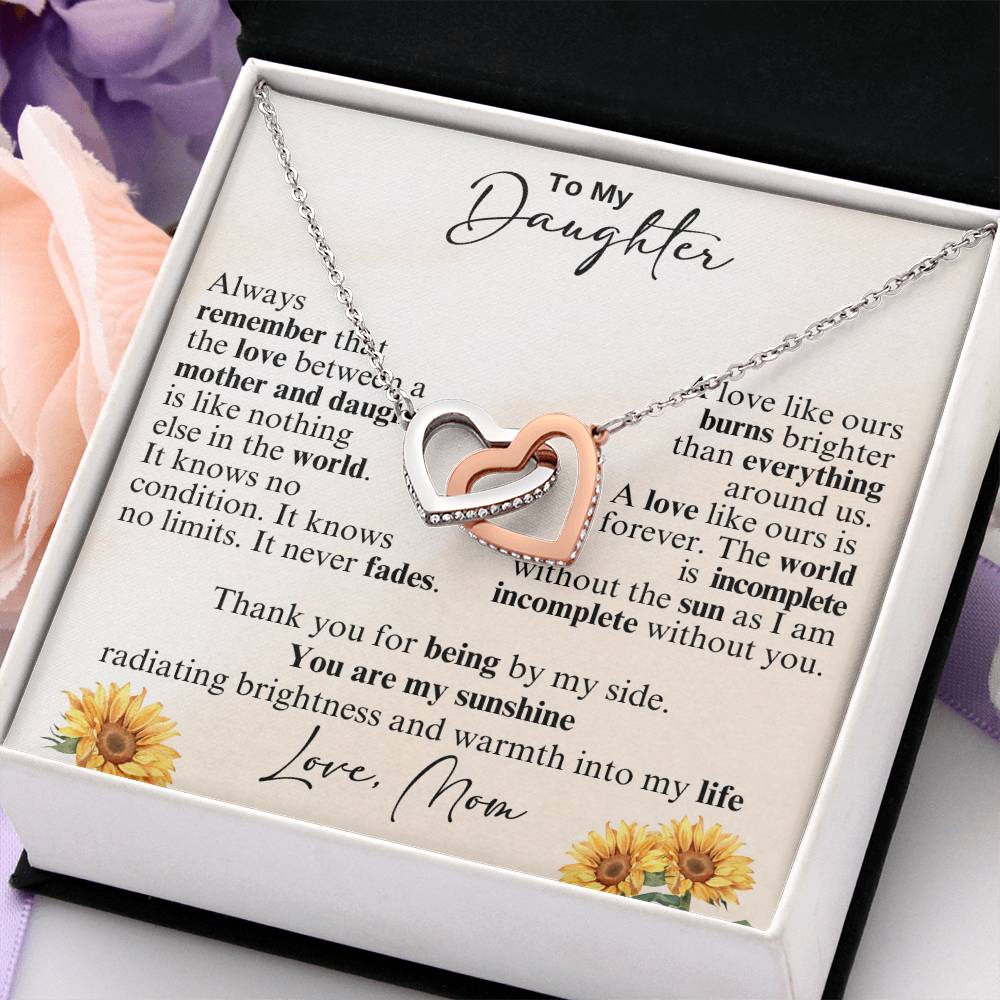 To My Daughter - Thank you for being by my side -  Interlocking Hearts Necklace