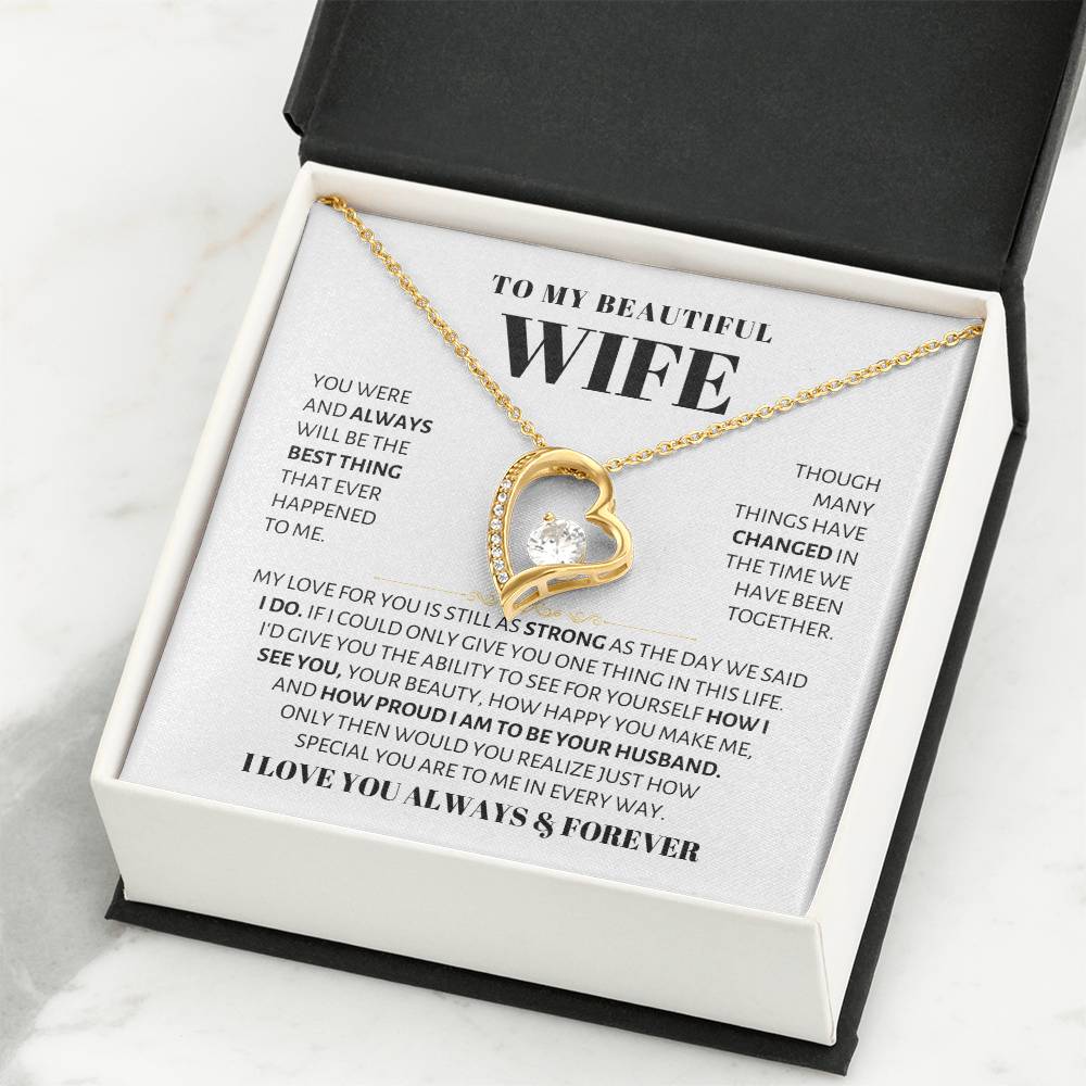 To My Beautiful Wife Necklace - Beautiful Wife Jewelry Gift for Birthday, Valentine’s Day & Special Romantic Moments - Forever Love Necklace
