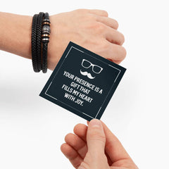 Stylish Husband Bracelet, Leather Wristband Gift with Love Message, Your presence is a gift that fills my heart with joy