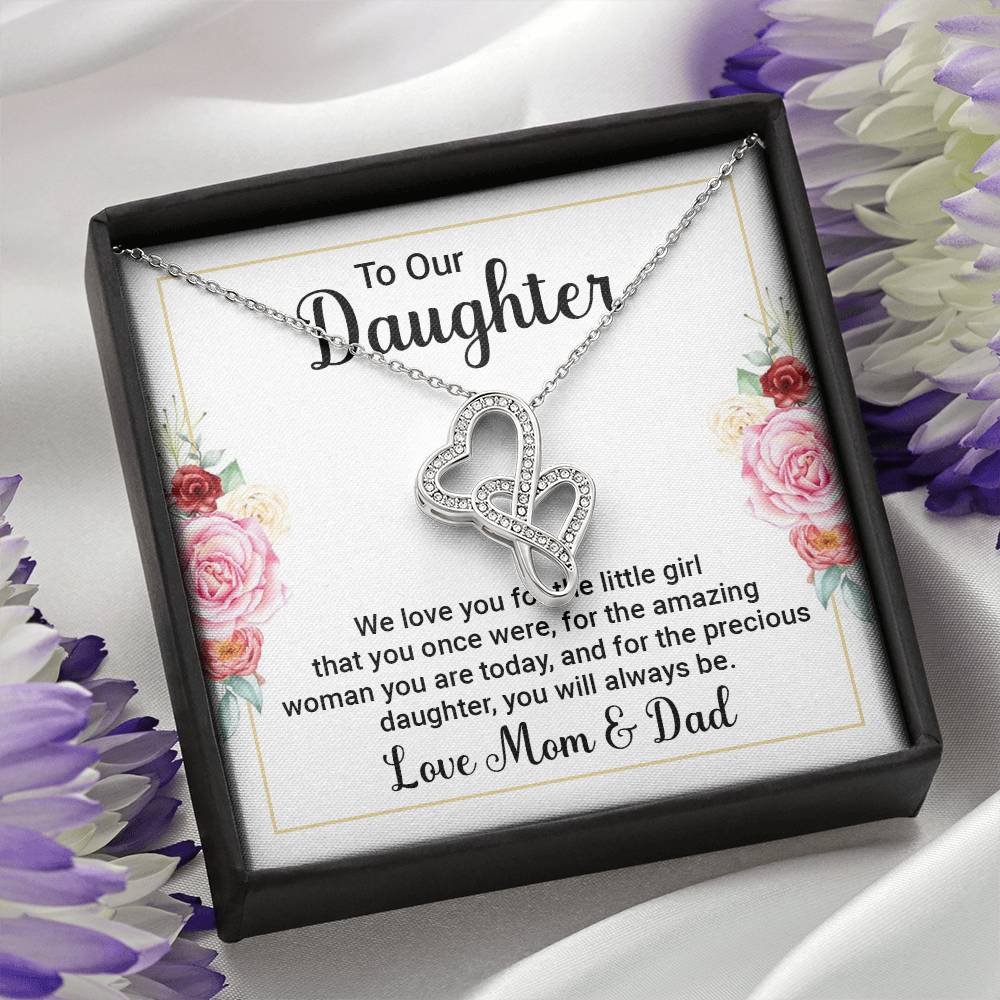 To Our Daughter Necklace – Daughter Graduation & Birthday Present from Mom and Dad – Heart-to-heart Pendant Necklace