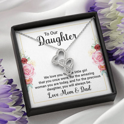 To Our Daughter Necklace – Daughter Graduation & Birthday Present from Mom and Dad – Heart-to-heart Pendant Necklace