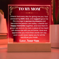 Elegant Acrylic Plaque for Mom, Meaningful Gift from Son, Mother’s Day, Birthday & Holiday Surprise
