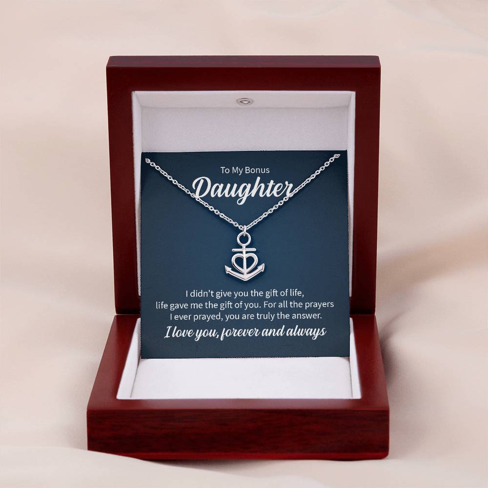 To My Bonus Daughter Necklace – Perfect Daughter Gift for Graduation & Birthday – Anchor Pendant Necklace