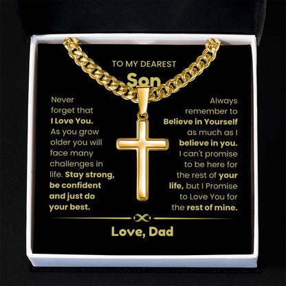 To My Son - As you grow older you will face many challenges in life - Son Gift from Dad - Artisan Cross with Cuban Link Chain
