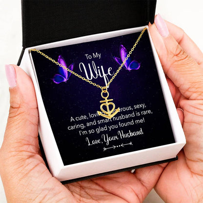 To My Wife Necklace - Husband to Wife Jewelry for Romantic Valentine’s Day, Birthday & Anniversary Gifts - Anchor Pendant Necklace
