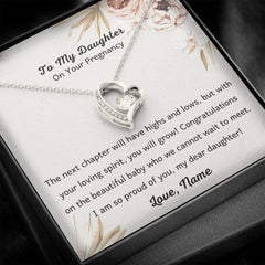 Elegant Necklace For Expecting Mom, Heart Shaped Jewelry, Pregnancy Gift, To My Daughter