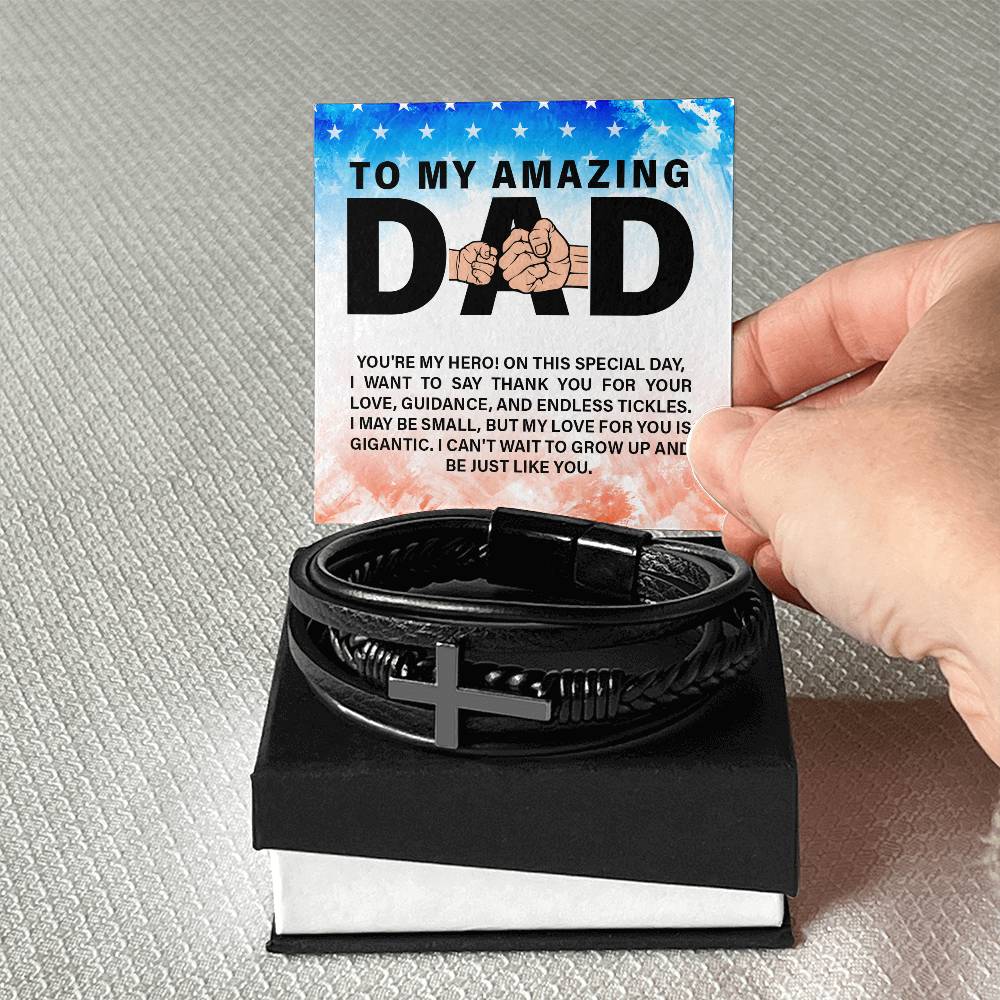 To My Amazing Dad - You're my hero - Gift for Dad - Men's Cross Bracelet
