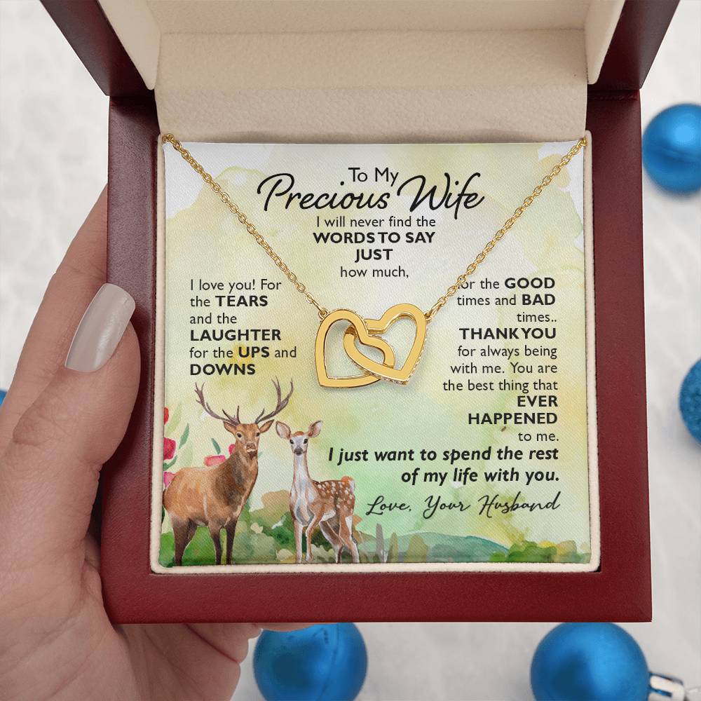 To My Beautiful Wife Necklace - Beautiful Wife Jewelry Gift for Birthday, Valentine’s Day & Special Romantic Moments - Interlocking Hearts Necklace