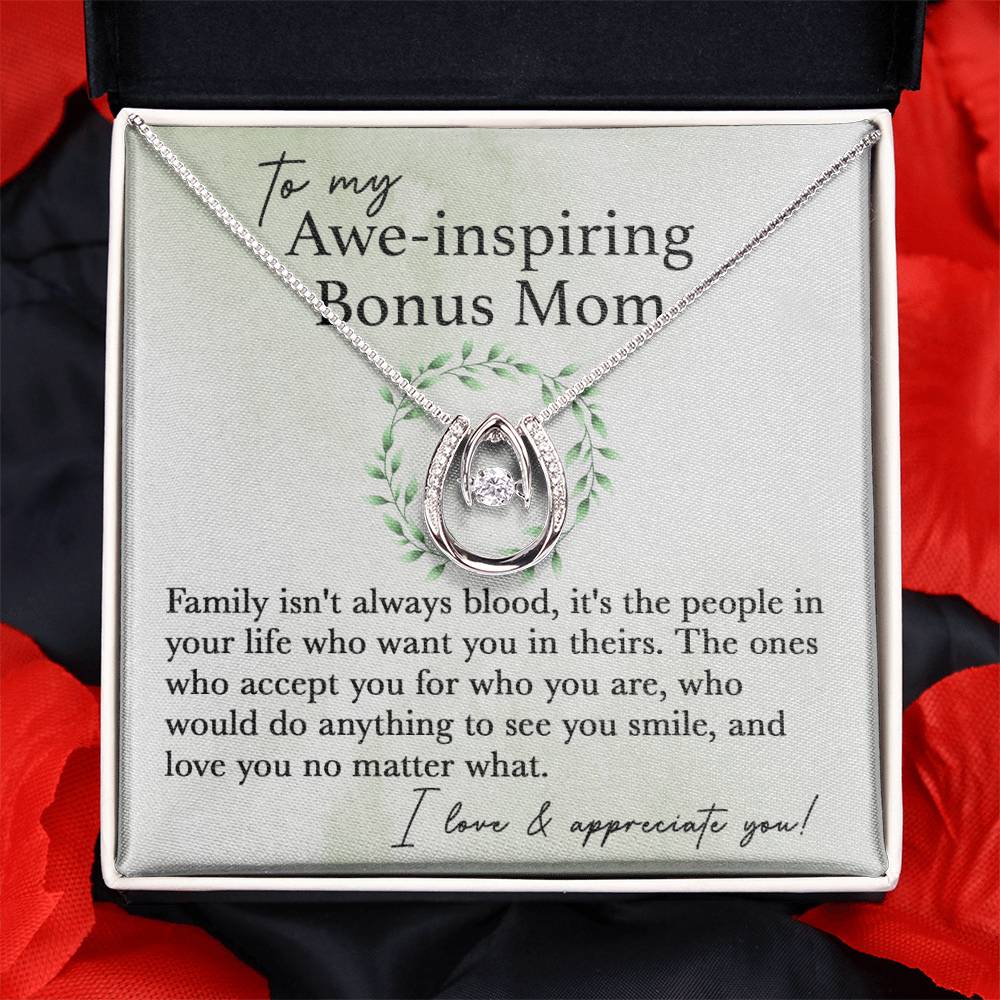 To My Bonus Mom - I Love & Appreciate You - Lucky In Love Necklace - Best Gift For Bonus Mom