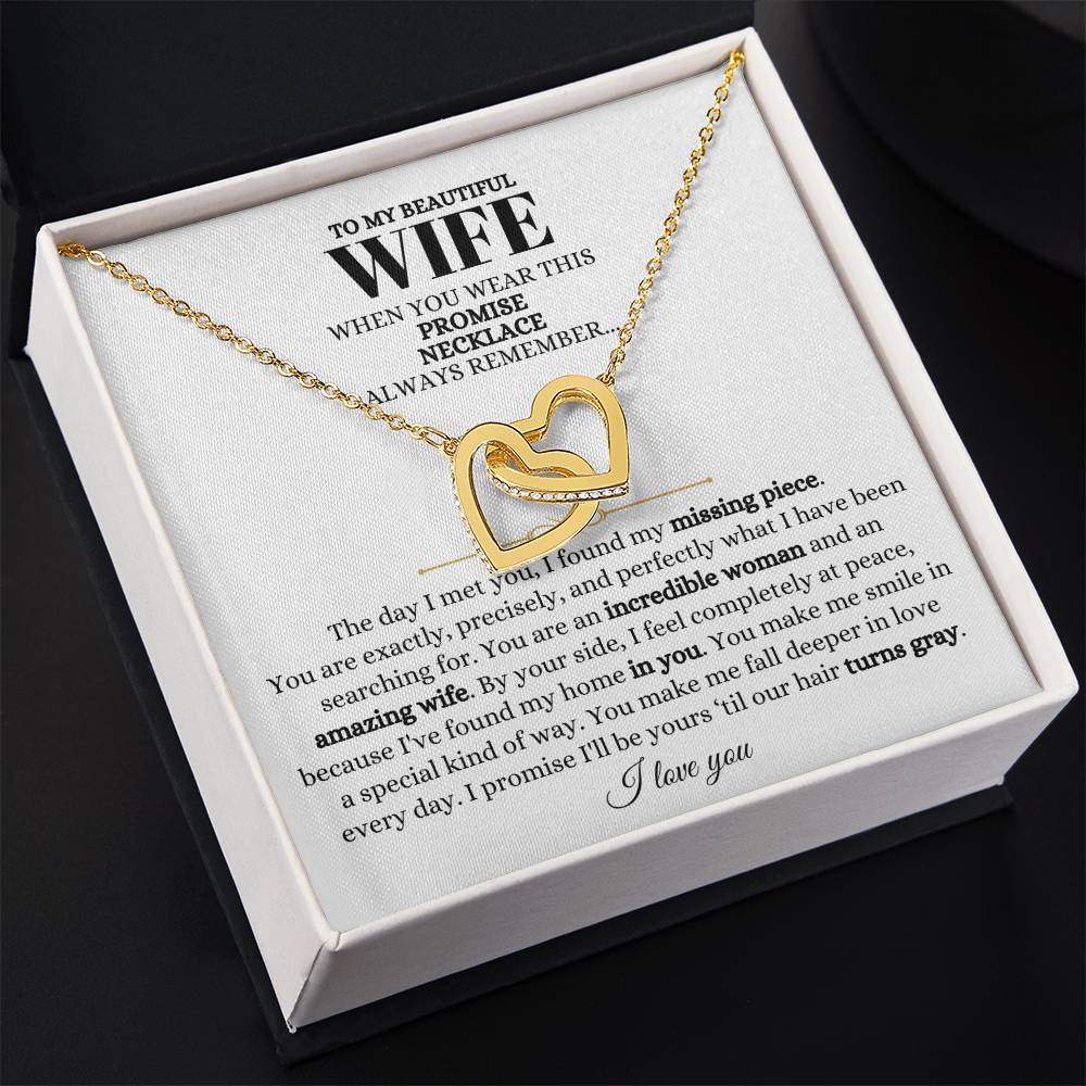 To My Wife Necklace - Soulmate Jewelry Gift from Husband for Birthday, Anniversary & Valentine’s Day - Interlocking Hearts Necklace