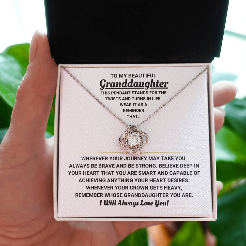 To My Granddaughter Necklace – Graduation & Birthday Jewelry Gift for Granddaughter – Love Knot Necklace