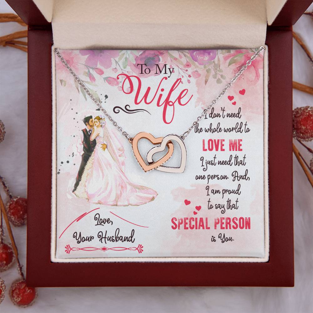 To My Beautiful Wife Necklace - Romantic Everyday Jewelry Gift from Husband for Birthday, Valentine’s Day & Just Because - Interlocking Hearts Necklace