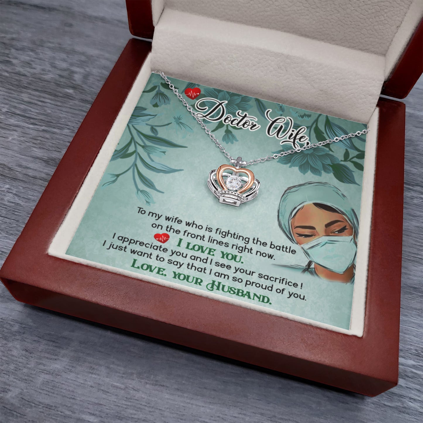 Sentimental Gift for Doctor Wife - Emotional Husband-to-Wife Jewelry for Birthday, Christmas & Valentine’s Day - Crown Pendant Necklace