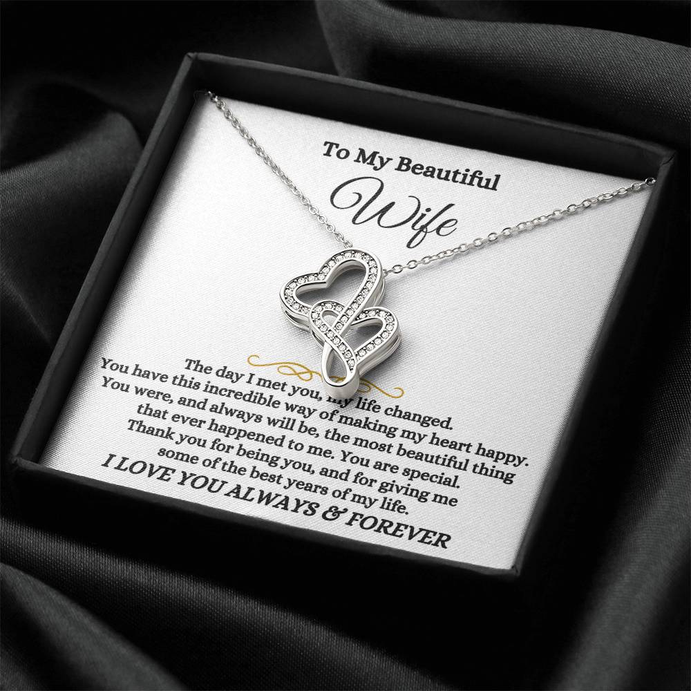 To My Beautiful Wife Necklace - Unforgettable Husband Gift, Emotional Jewelry for Anniversary & Valentine’s Day - Heart-to-heart Pendant Necklace