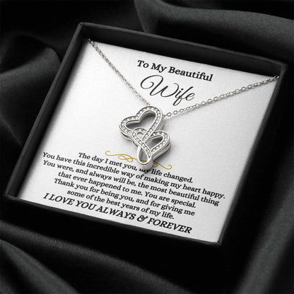 To My Beautiful Wife Necklace - Unforgettable Husband Gift, Emotional Jewelry for Anniversary & Valentine’s Day - Heart-to-heart Pendant Necklace