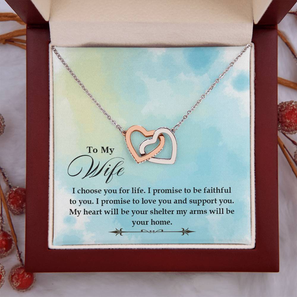 To My Beautiful Wife Necklace - Romantic Husband to Wife Jewelry for Birthday, Valentine’s Day & Special Celebrations - Interlocking Hearts Necklace