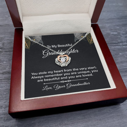 To My Granddaughter Necklace – Birthday & Valentine’s Gift from Grandma – Crown Pendant Necklace